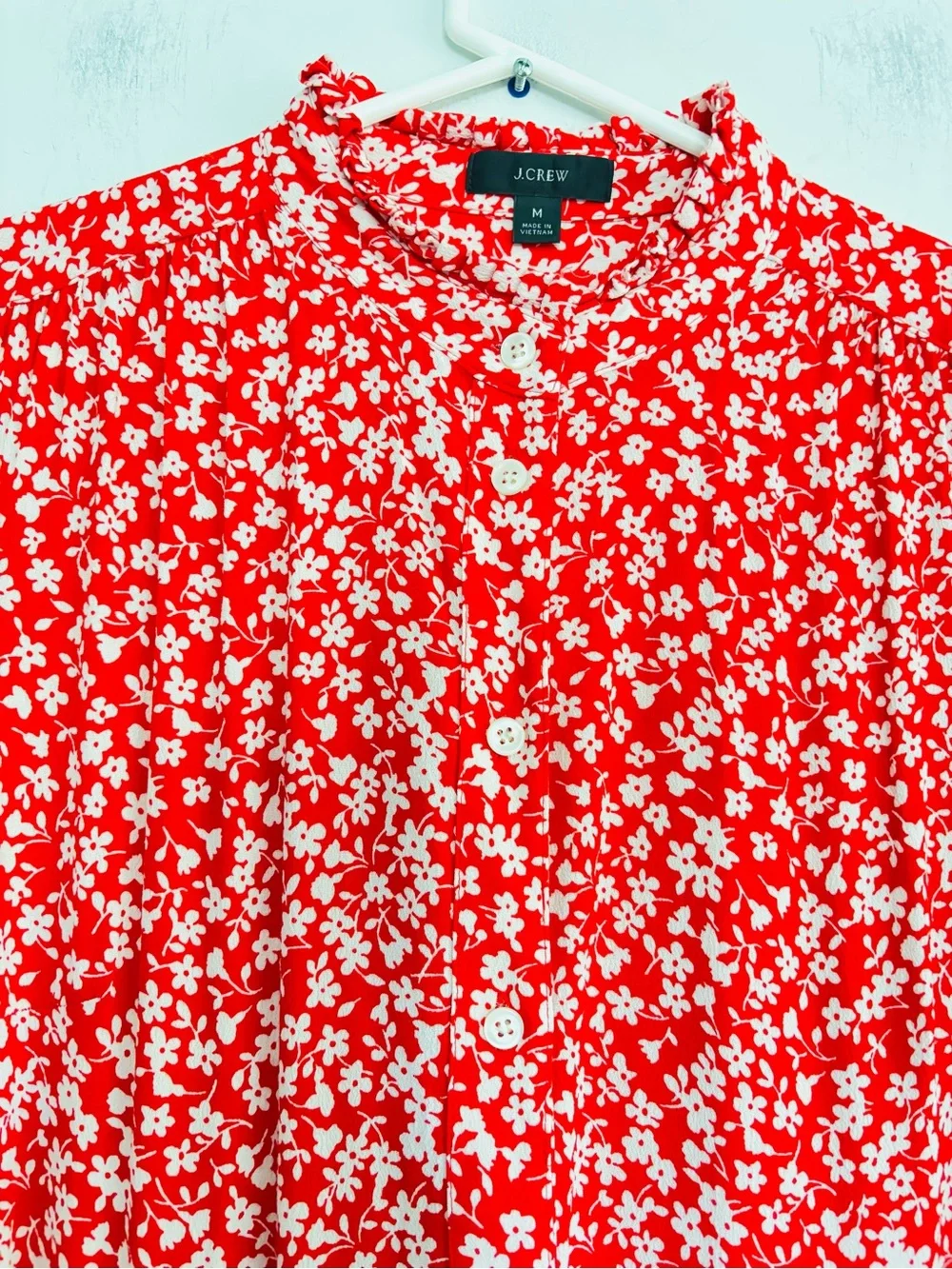 J. Crew Red Patterned Dress w/Hem Ruffle